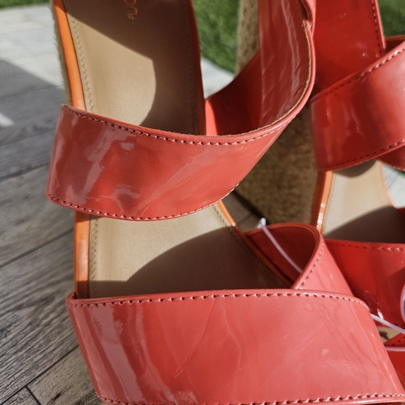 Xhilaration Coral Orange Open Peep Toe Sandals Strapped Wedge Heel Size 10 - Picture 15 of 16